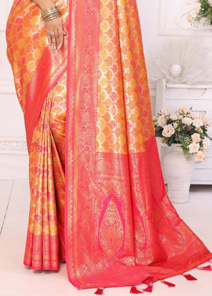 Yellow Banarasi Silk Saree With Blouse Piece