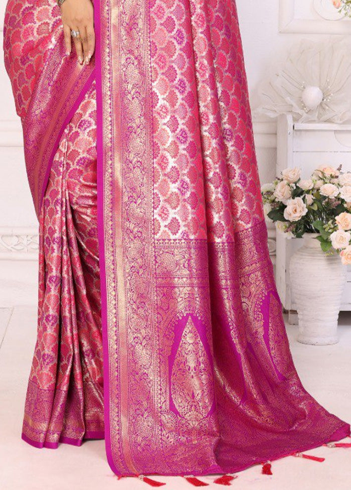 Pink Banarasi Silk Saree With Blouse Piece