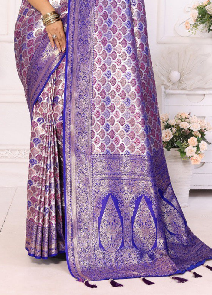 Purple Banarasi Silk Saree With Blouse Piece