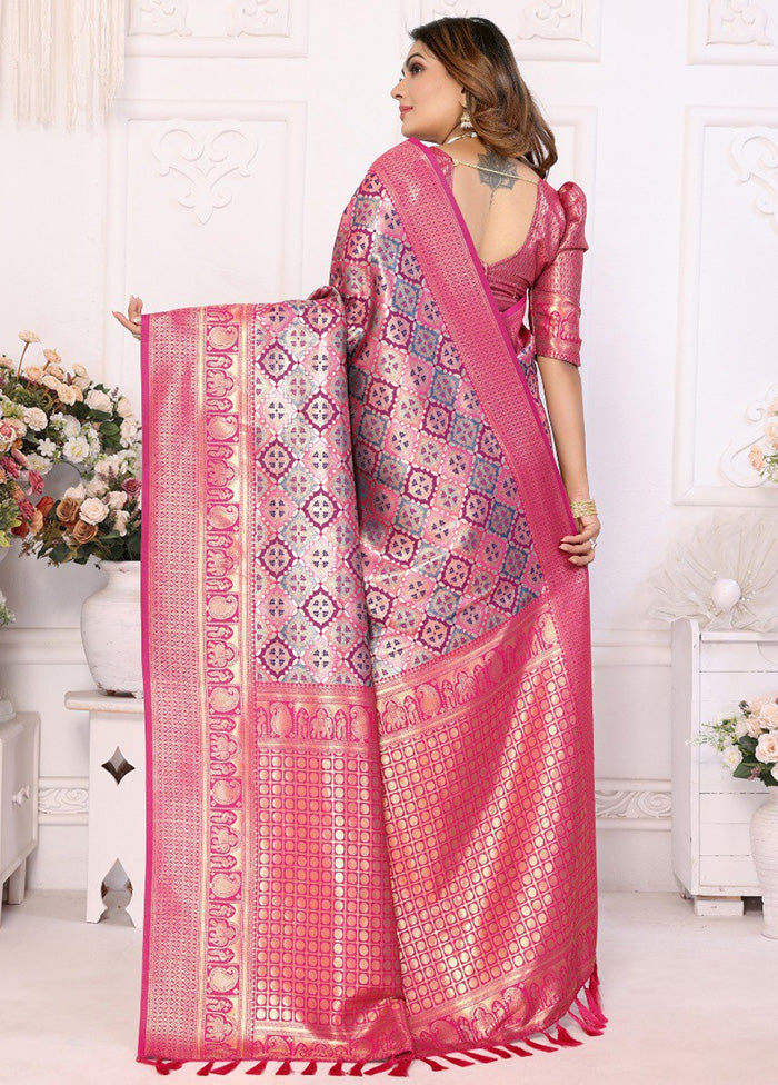 Pink Banarasi Silk Saree With Blouse Piece