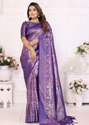 Purple Banarasi Silk Saree With Blouse Piece