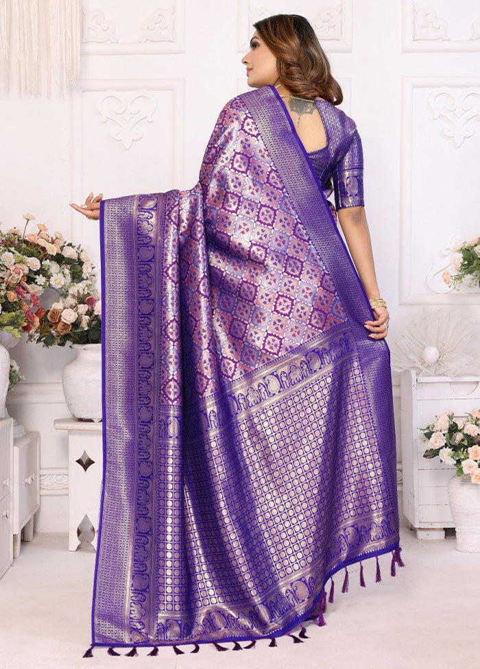 Purple Banarasi Silk Saree With Blouse Piece