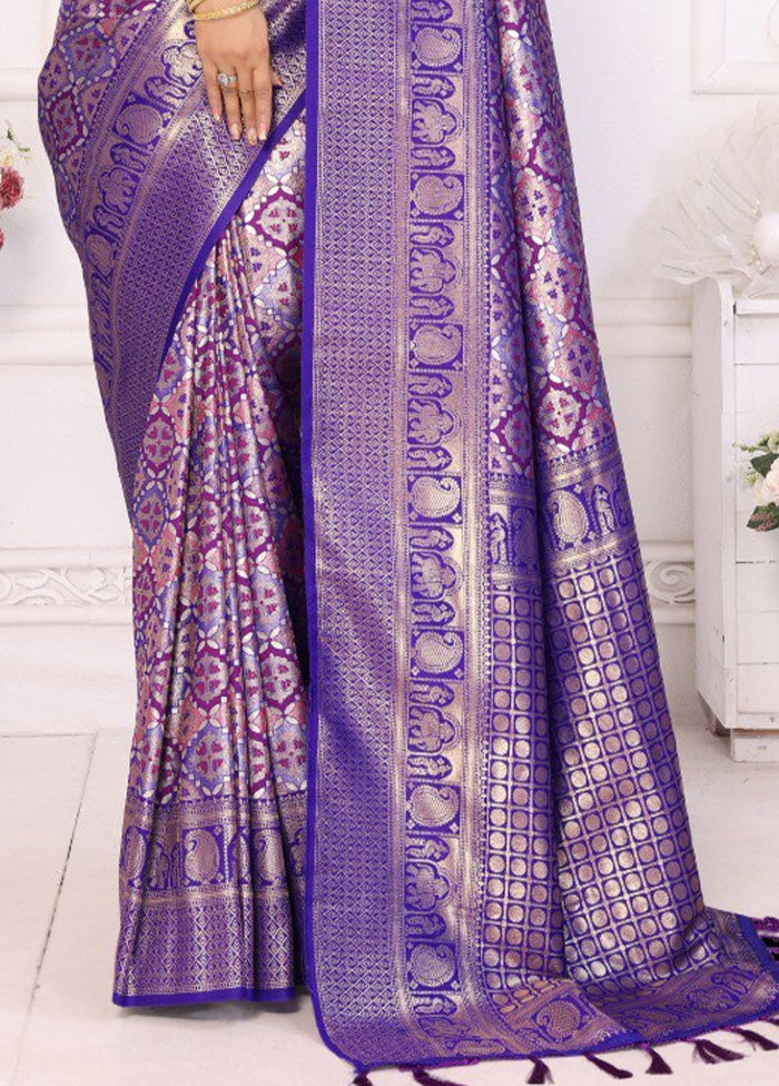 Purple Banarasi Silk Saree With Blouse Piece