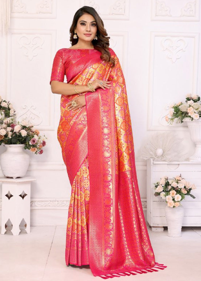 Yellow Banarasi Silk Saree With Blouse Piece