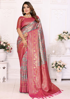 Pink Banarasi Silk Saree With Blouse Piece