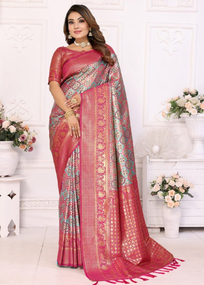 Pink Banarasi Silk Saree With Blouse Piece