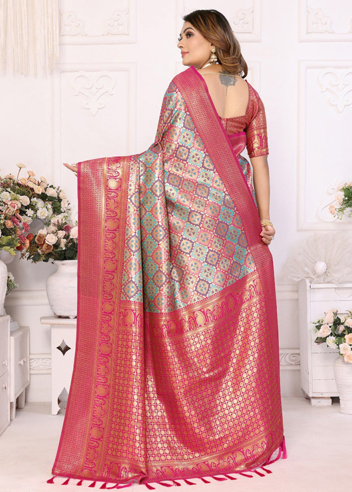 Multicolor Banarasi Silk Saree With Blouse Piece