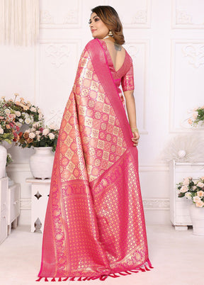 Peach Banarasi Silk Saree With Blouse Piece