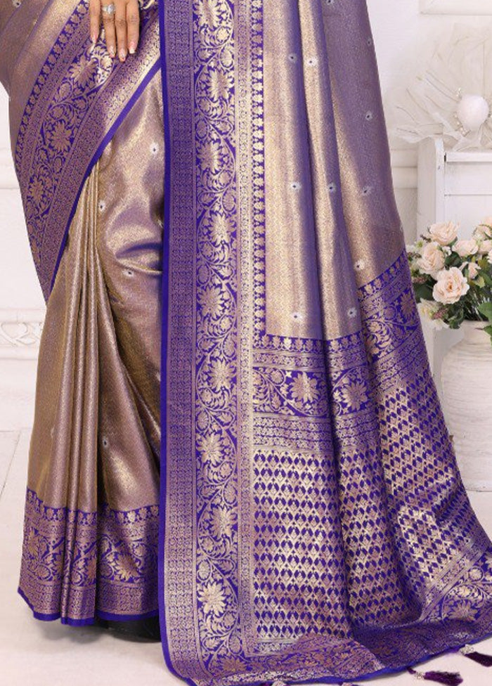 Dark Beige Banarasi Silk Saree With Blouse Piece