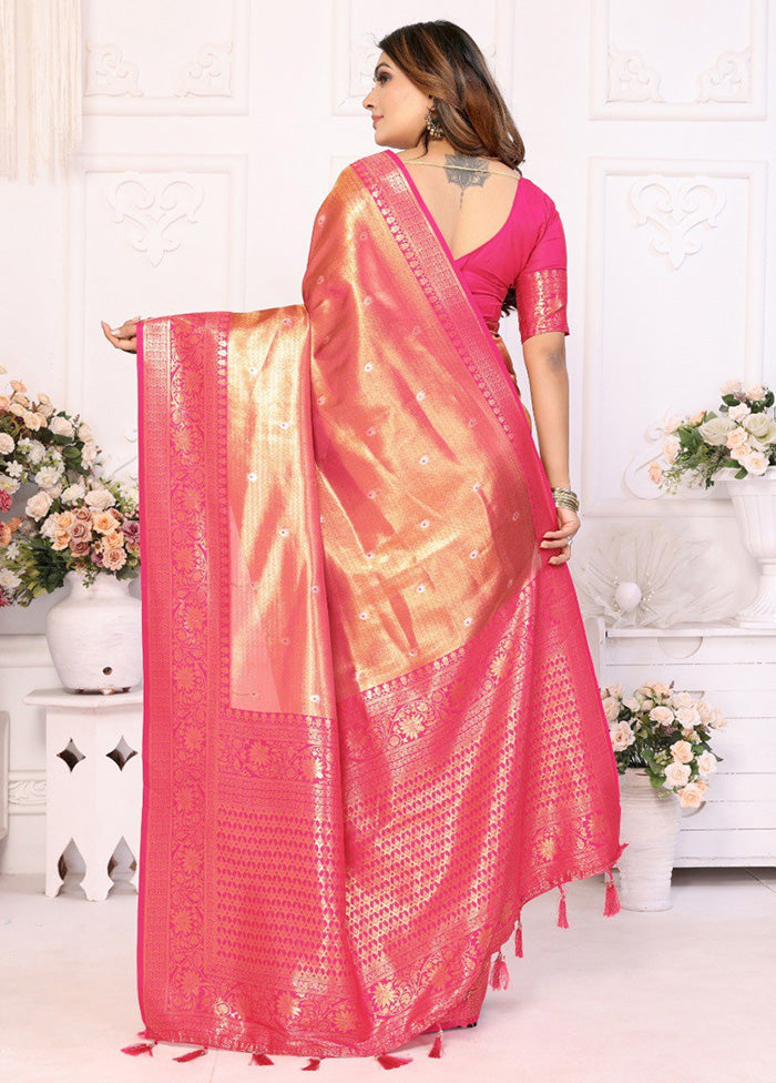 Pink Banarasi Silk Saree With Blouse Piece