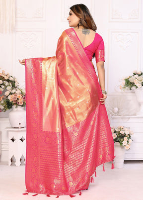 Peach Banarasi Silk Saree With Blouse Piece