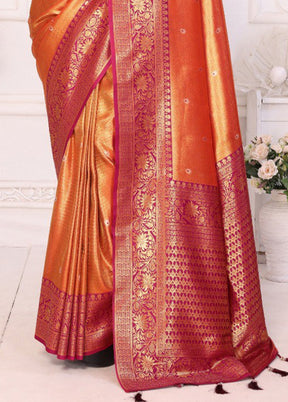 Orange Banarasi Silk Saree With Blouse Piece