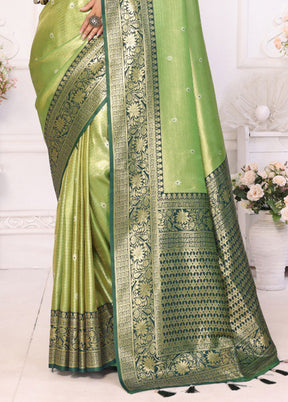 Pista Green Banarasi Silk Saree With Blouse Piece