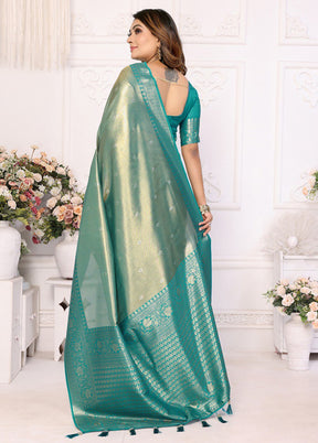 Sea Green Banarasi Silk Saree With Blouse Piece