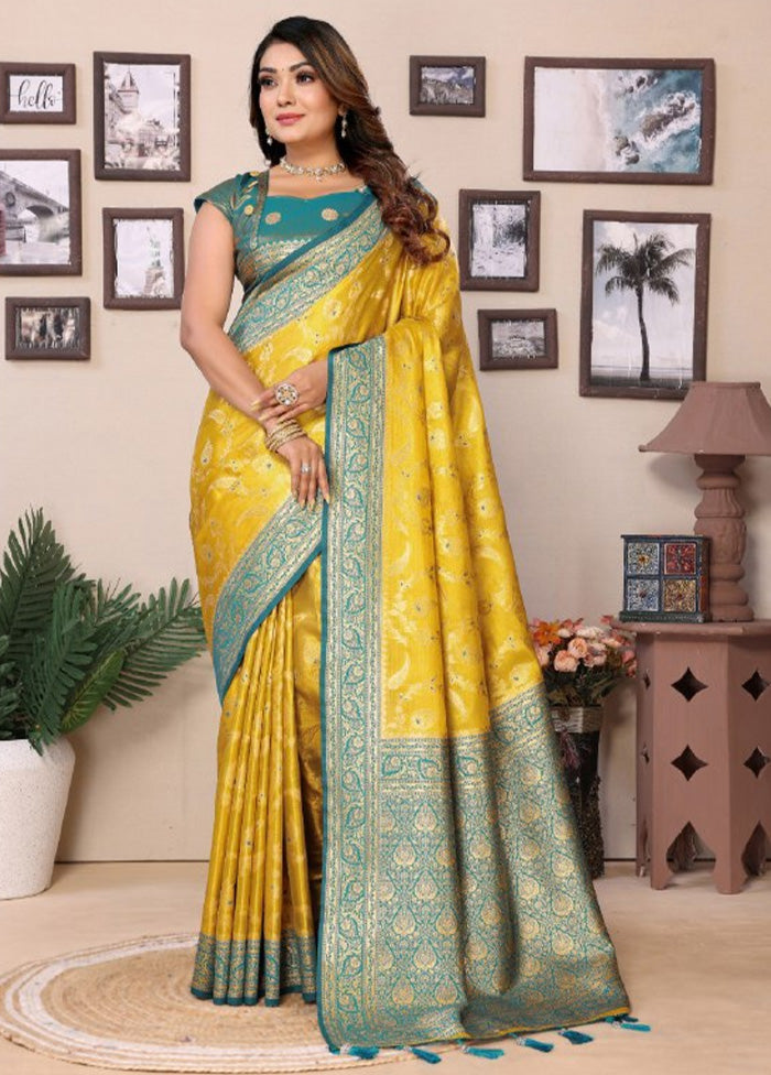 Yellow Spun Silk Saree With Blouse Piece