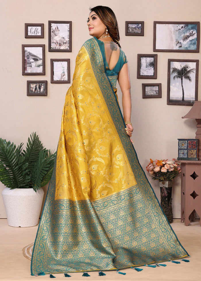 Yellow Spun Silk Saree With Blouse Piece