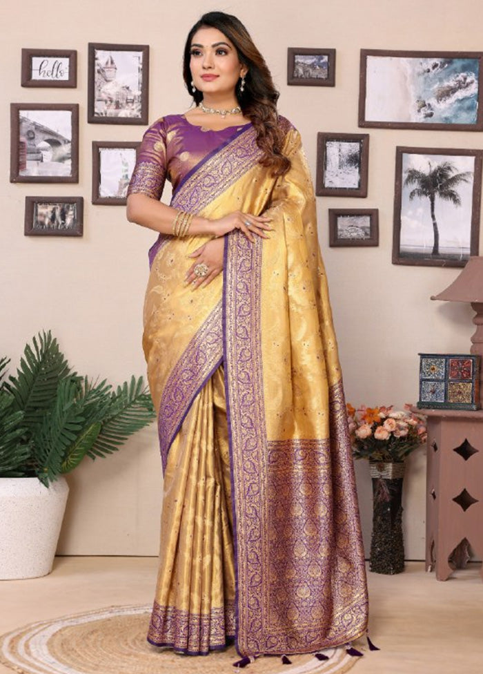 Golden Spun Silk Saree With Blouse Piece