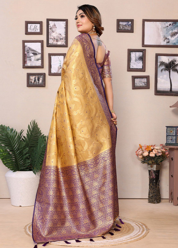 Golden Spun Silk Saree With Blouse Piece