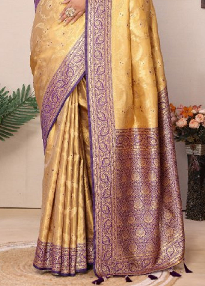 Golden Spun Silk Saree With Blouse Piece