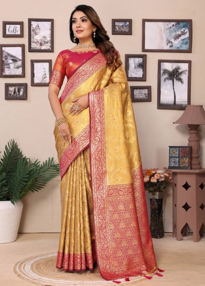 Golden Spun Silk Saree With Blouse Piece