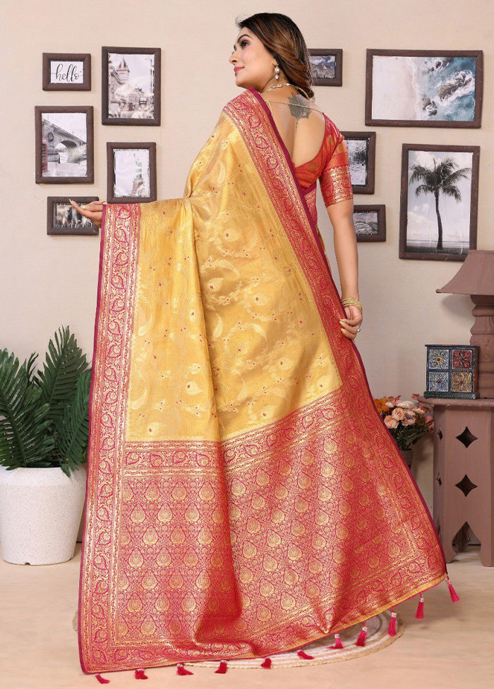 Golden Spun Silk Saree With Blouse Piece