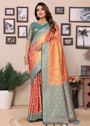 Orange Spun Silk Saree With Blouse Piece