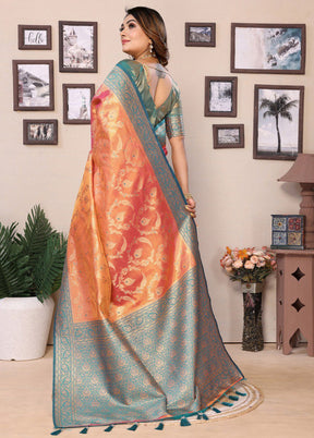 Orange Spun Silk Saree With Blouse Piece