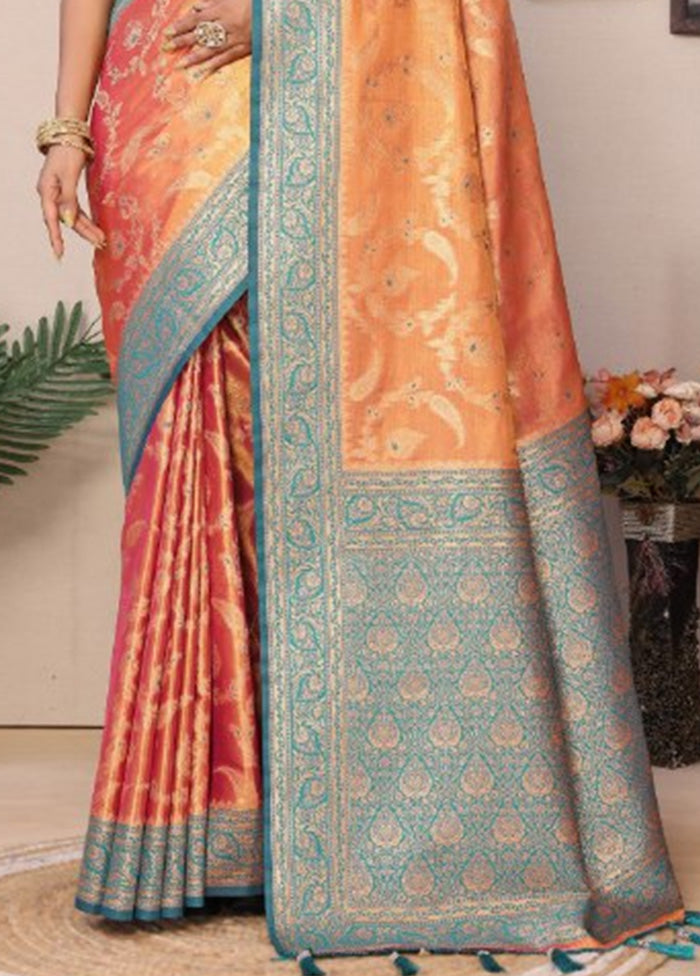 Orange Spun Silk Saree With Blouse Piece