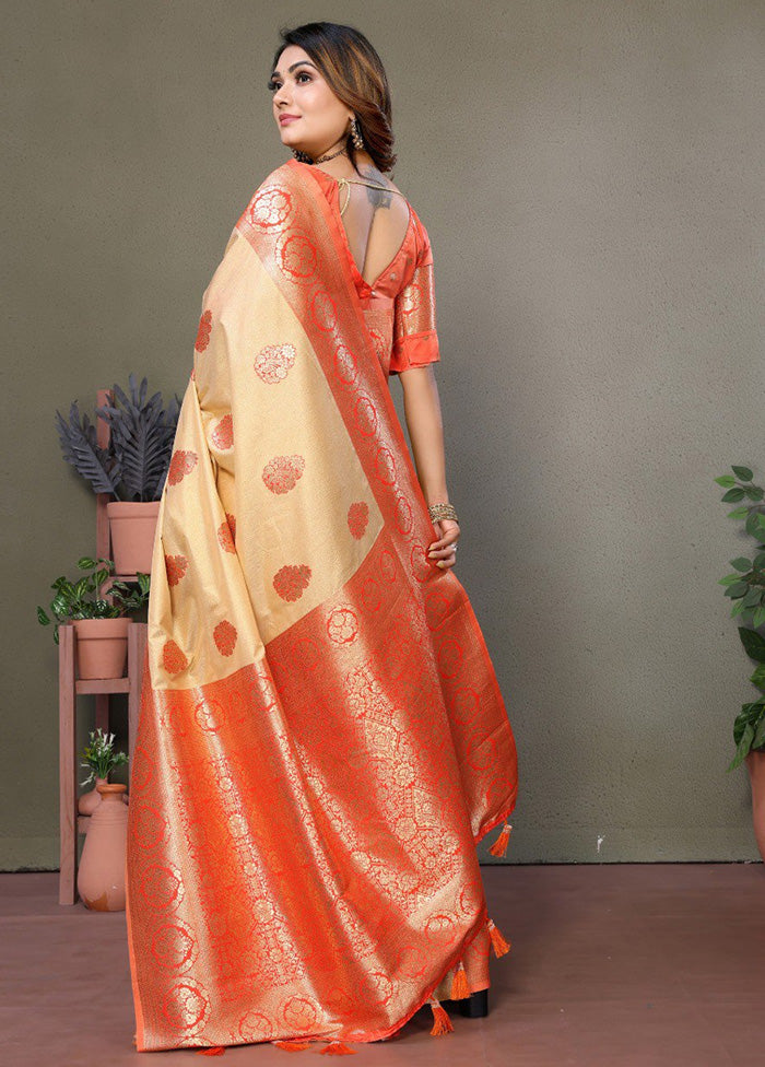 Cream Spun Silk Saree With Blouse Piece