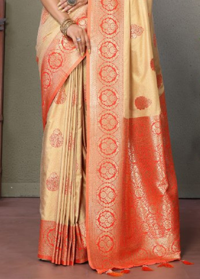 Cream Spun Silk Saree With Blouse Piece