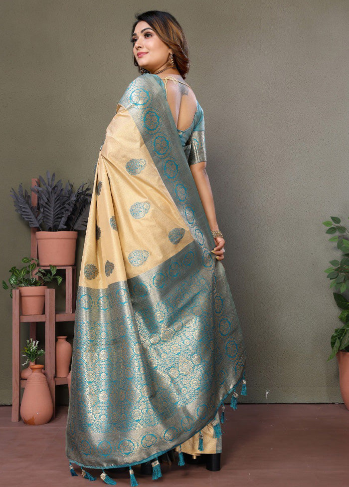 Cream Spun Silk Saree With Blouse Piece