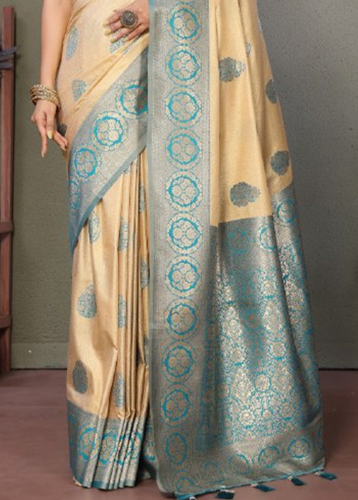 Cream Spun Silk Saree With Blouse Piece