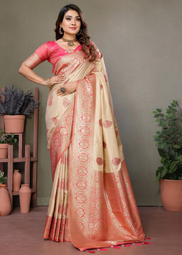 Cream Spun Silk Saree With Blouse Piece