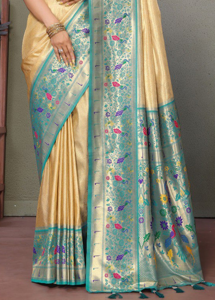 Beige Banarasi Silk Saree With Blouse Piece