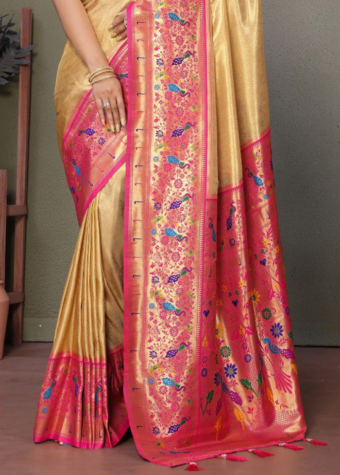 Cream Banarasi Silk Saree With Blouse Piece