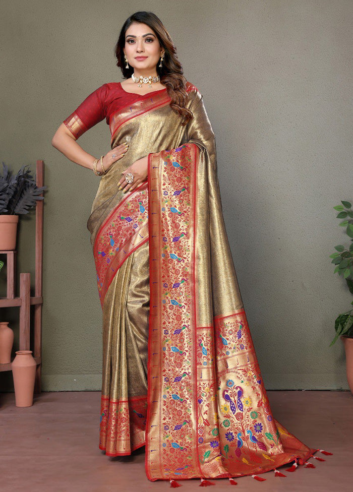 Olive Green Banarasi Silk Saree With Blouse Piece