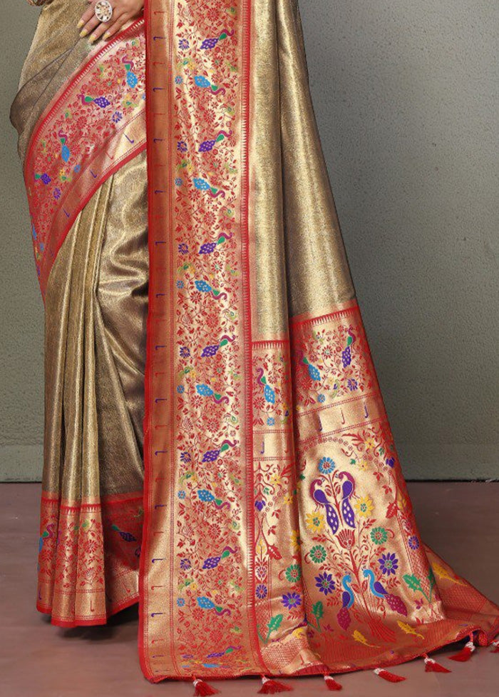 Olive Green Banarasi Silk Saree With Blouse Piece