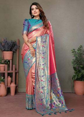 Pink Banarasi Silk Saree With Blouse Piece