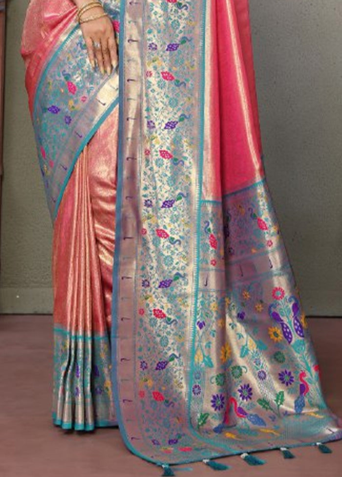 Pink Banarasi Silk Saree With Blouse Piece