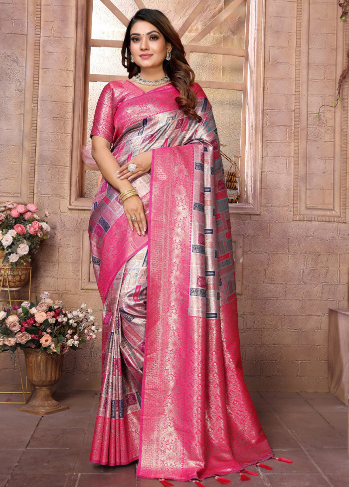 Multicolor Banarasi Silk Saree With Blouse Piece