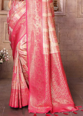 Cream Banarasi Silk Saree With Blouse Piece