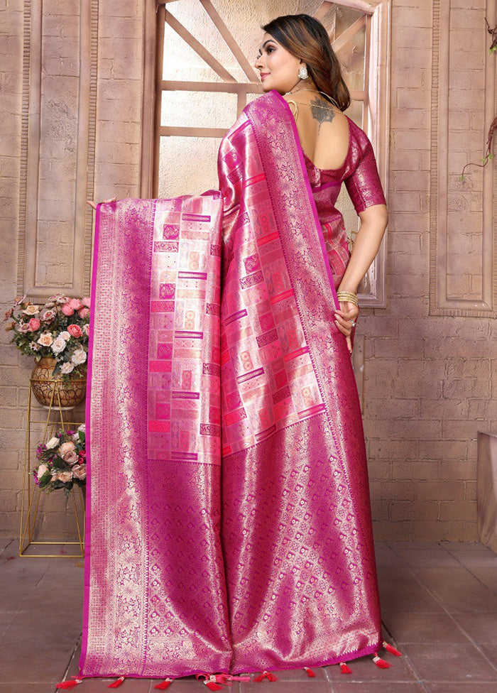 Pink Banarasi Silk Saree With Blouse Piece