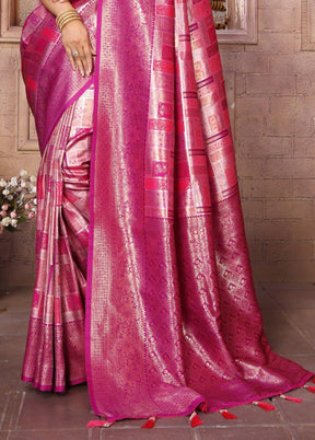 Pink Banarasi Silk Saree With Blouse Piece