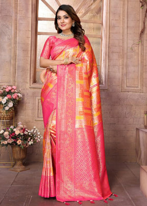 Yellow Banarasi Silk Saree With Blouse Piece