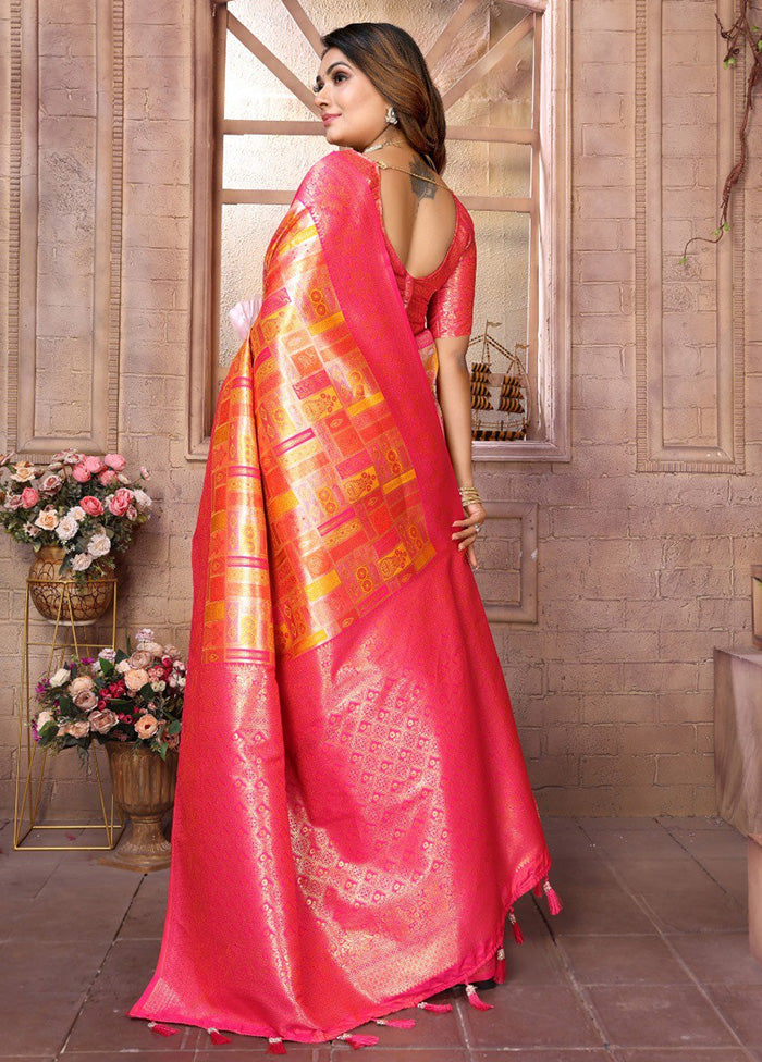 Multicolor Banarasi Silk Saree With Blouse Piece