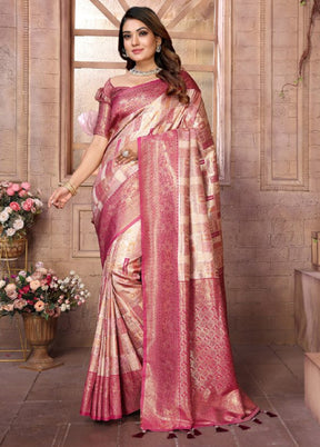 Cream Banarasi Silk Saree With Blouse Piece