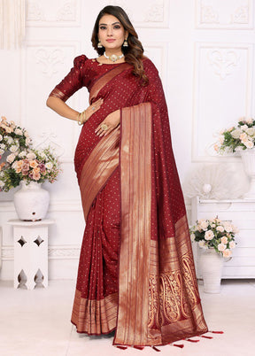 Maroon Spun Silk Saree With Blouse Piece