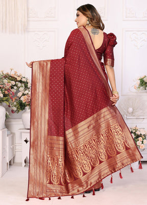 Maroon Spun Silk Saree With Blouse Piece