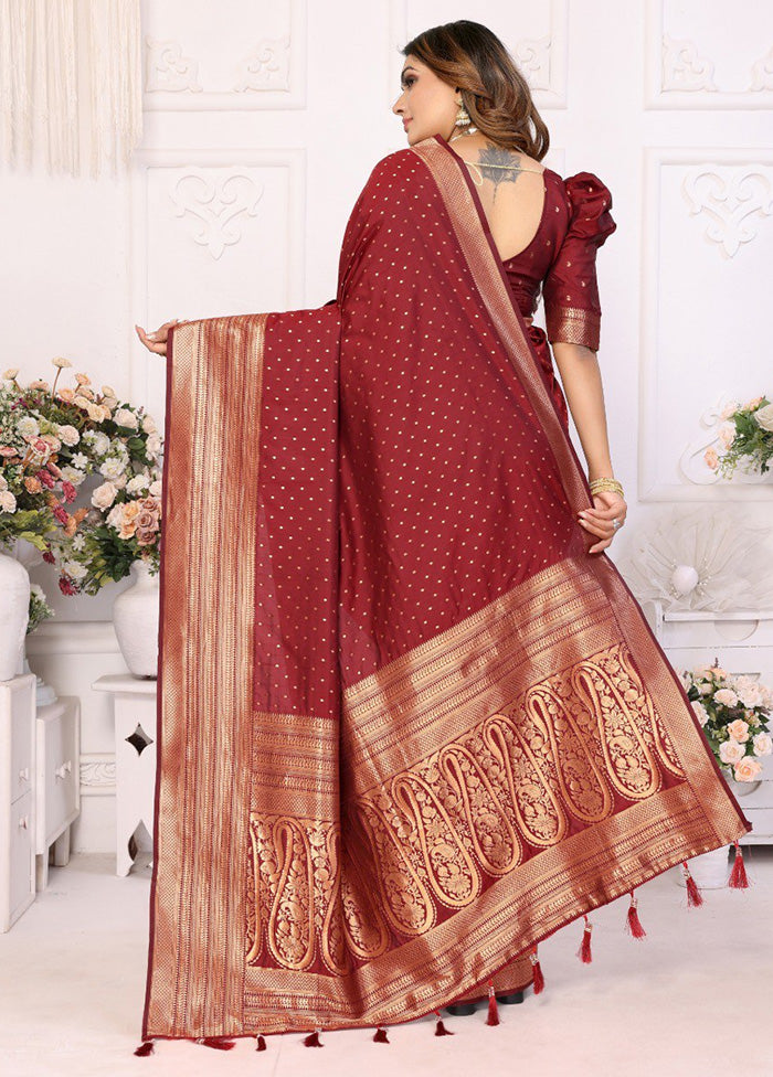 Maroon Spun Silk Saree With Blouse Piece