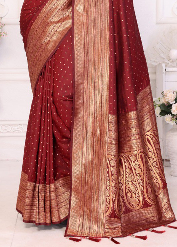 Maroon Spun Silk Saree With Blouse Piece